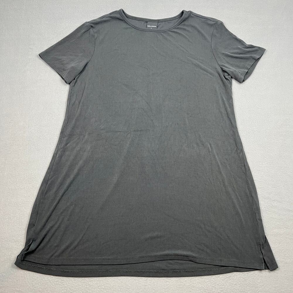 Cozy Earth Bamboo Rib-Knit Boyfriend Sleep Dress Gray Short Sleeve Women's M